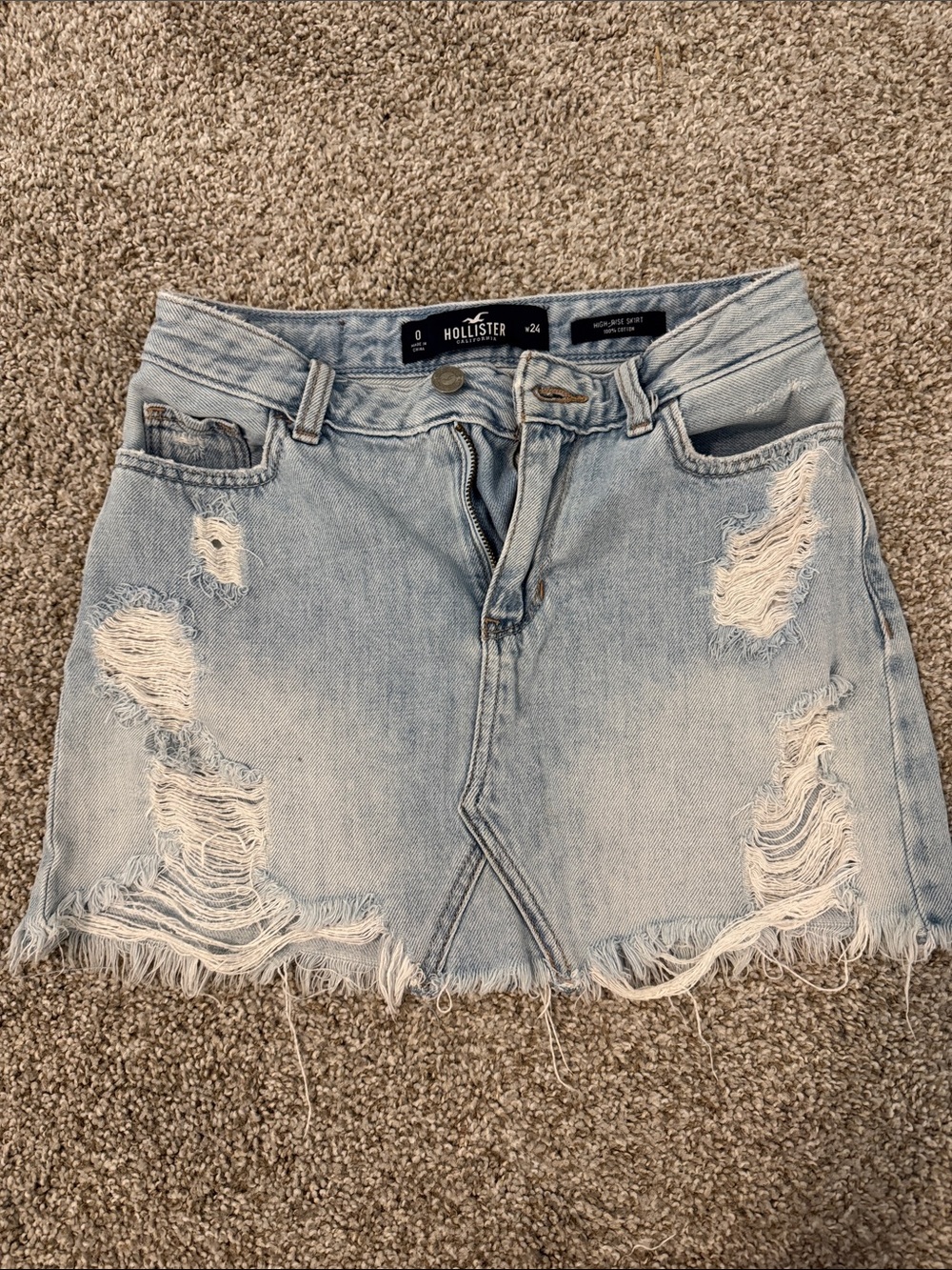 Hollister Light Blue Distressed Denim Mini Skirt